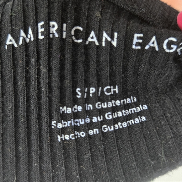 Small American Eagle Black Ribbed Bodysuit Minimalist Casual Chic V Neck Fitted - Picture 4 of 4